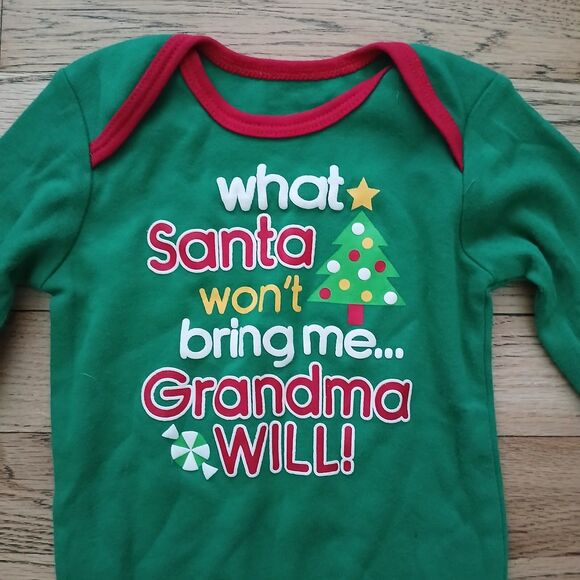 1-Piece Baby Bodysuit 12M "What Santa Won't Bring Me Grandma Will" NEW - Picture 2 of 4